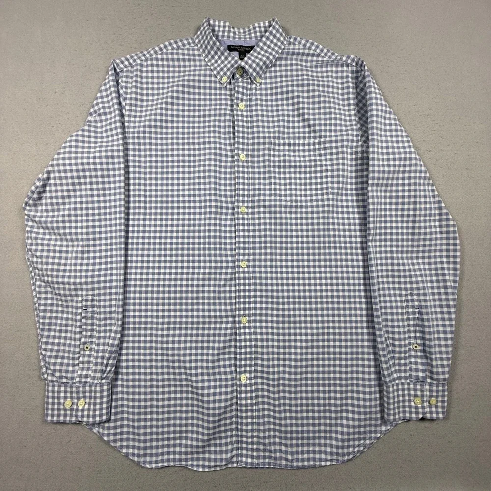 Banana Republic Mens XL Blue White Gingham Check Slim Fit Button Down Shirt